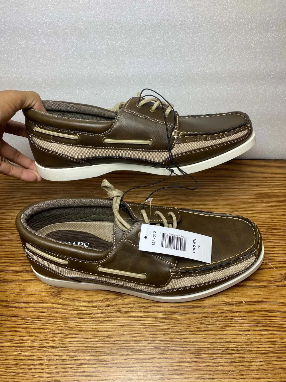 Chaps Mens Memory Foam Benny Boat Shoes Brown Size 12 Slip On Comfort Cushioned